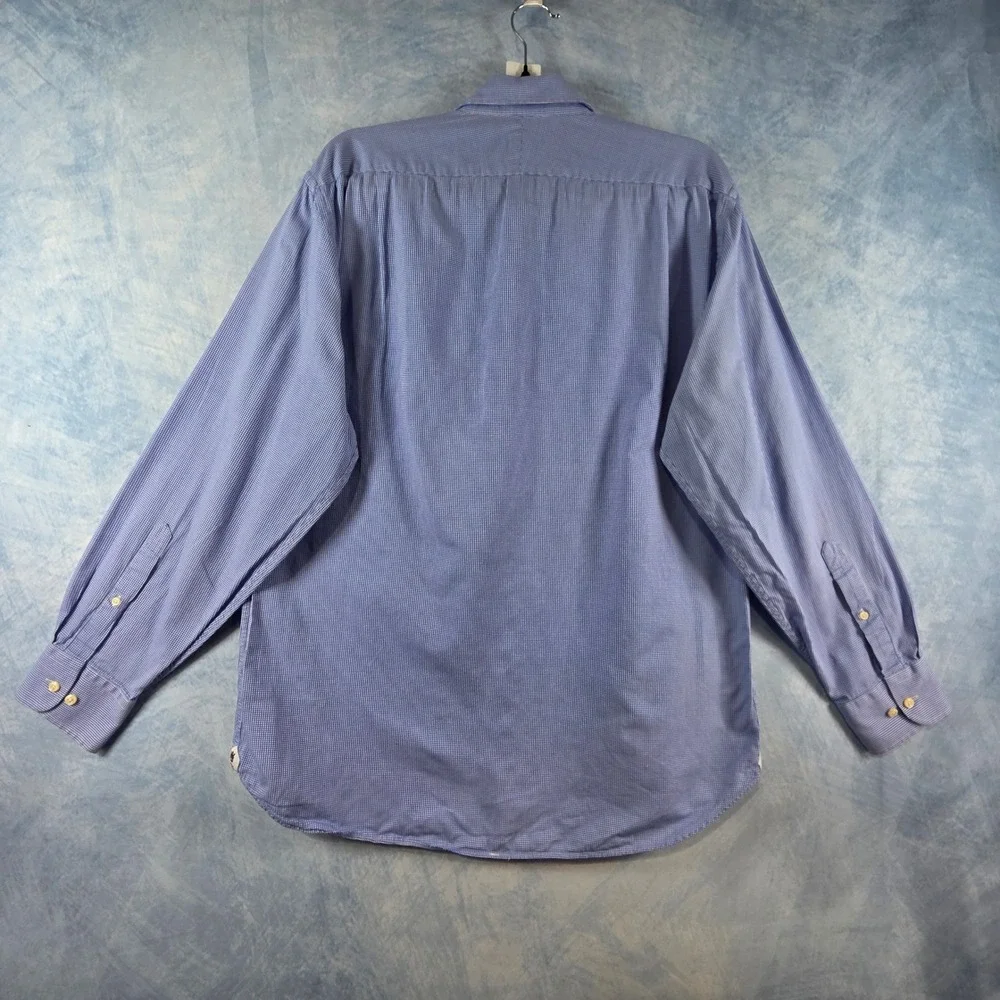 Peter Millar Mens Blue Gingham Cotton Button Down Shirt Large 16.5 2455‎